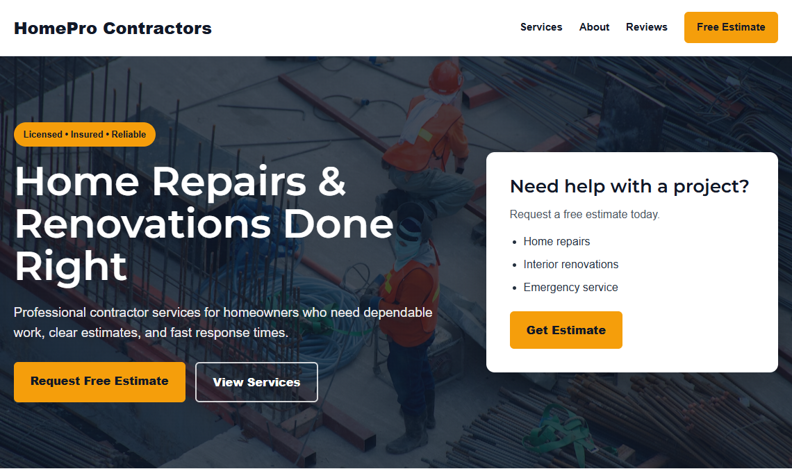 Contractor website example