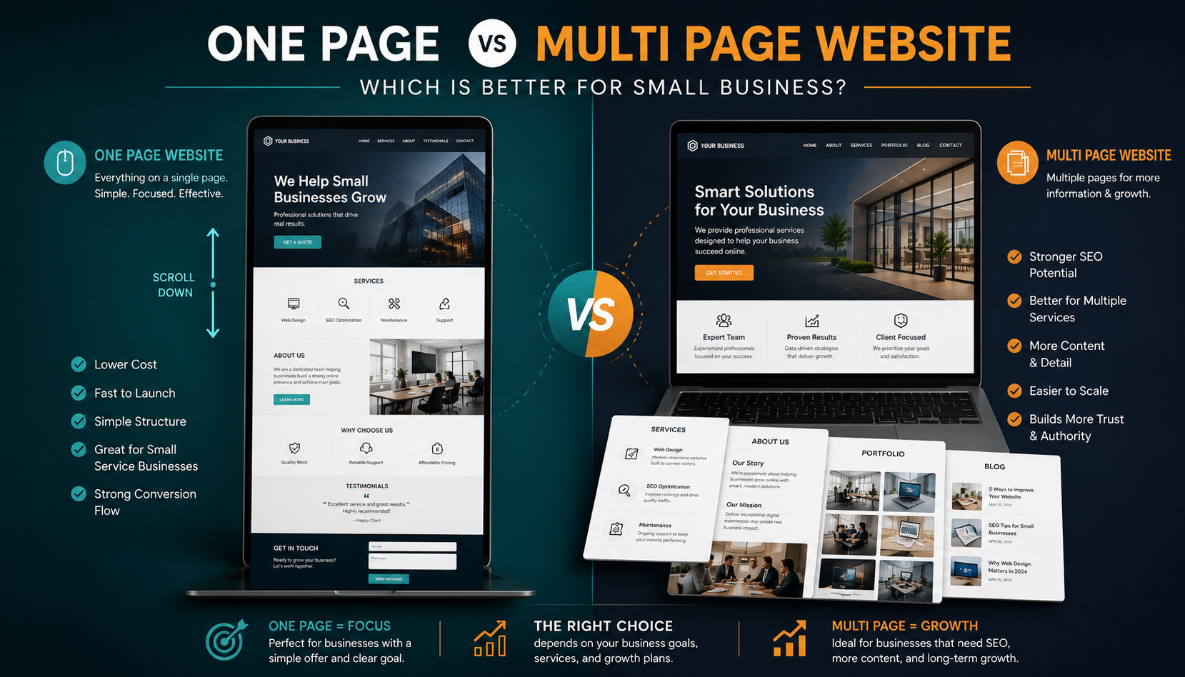One page vs multi page website comparison
